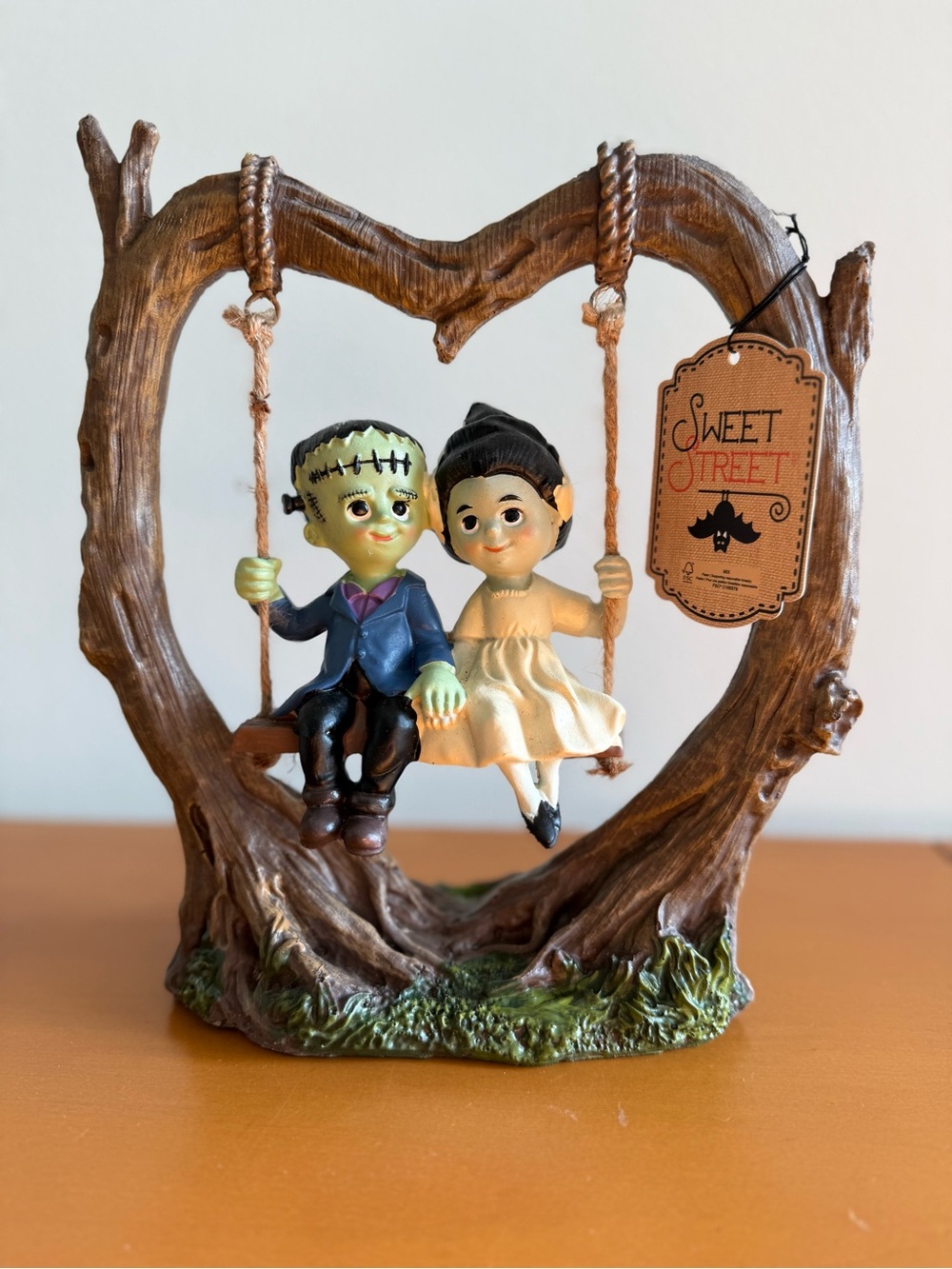 Sweet Street Frankenstein Couple on Heart Swing Figurine - Viral Halloween Decor